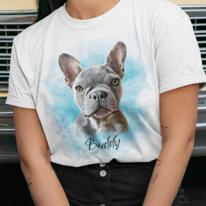 カスタム水彩ペットポートレートTシャツ、名入れペット顔シャツ、犬好き・ペット愛好家へのギフト、ペットメモリアルギフト